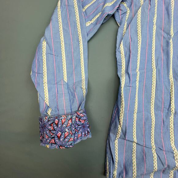 Robert Graham XL Button Up Shirt Blue Stripe Contrast Cuffs Funky - Picture 7 of 11